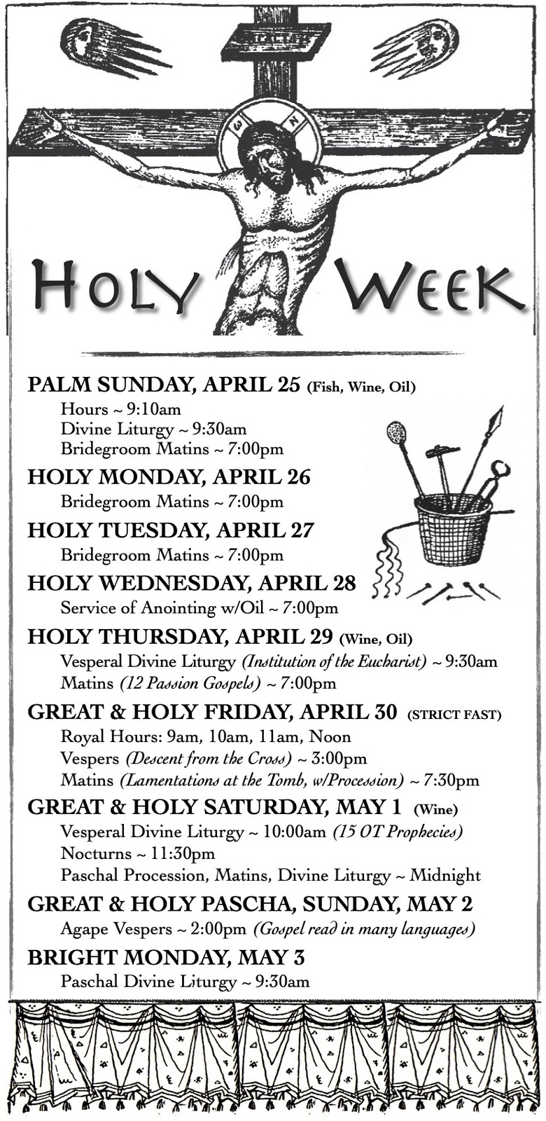 Orthodox Fasting Calendar 2023 Holy Week Christ the Savior Holy Spirit Orthodox Church; V. Rev. Steven Kostoff, Rector